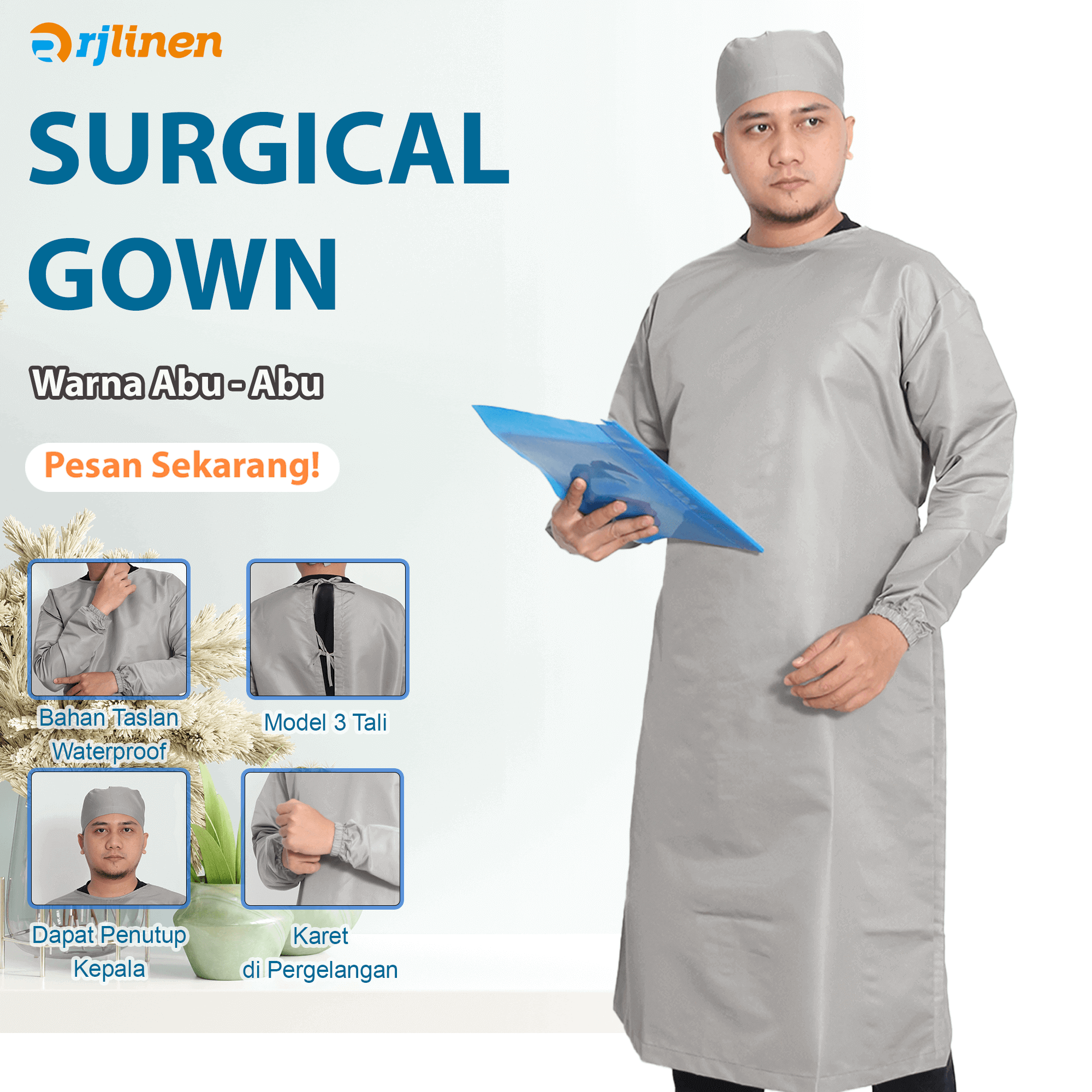 Gown Surgical Lengkap Abu - Abu