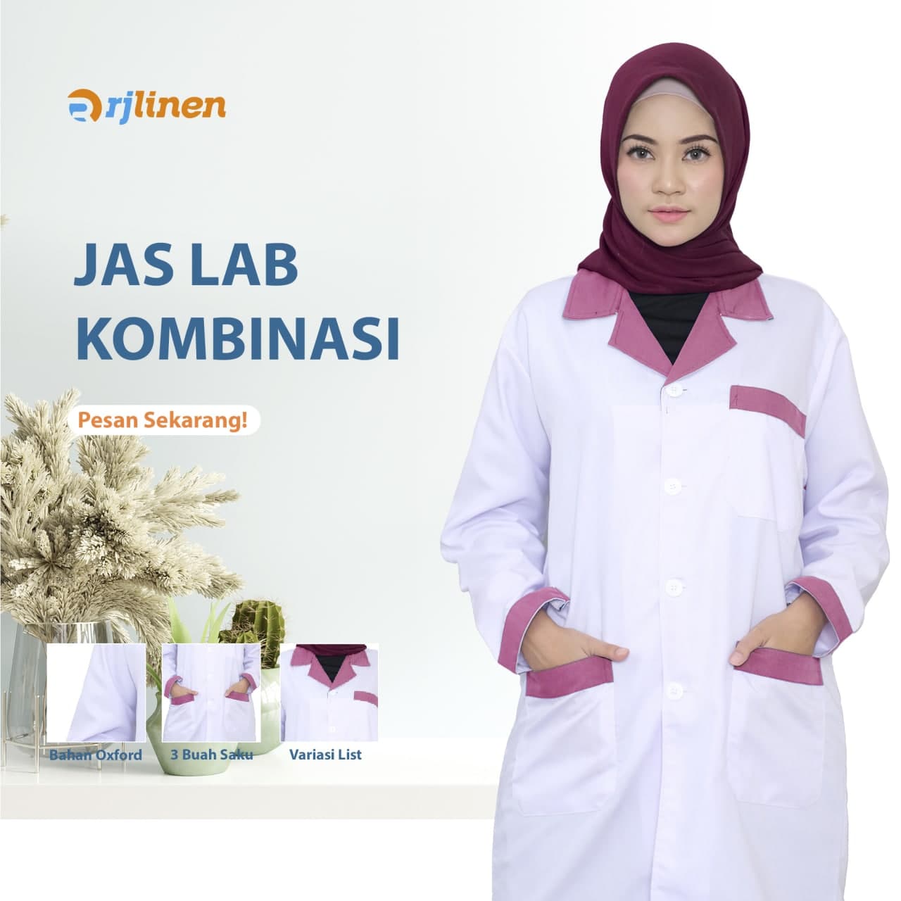 Jas Lab Kombinasi Lengan Panjang - Pink Fanta