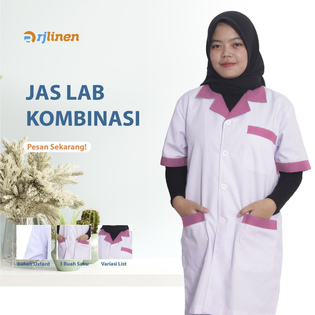 Jas Lab Kombinasi Lengan Pendek - Pink Fanta